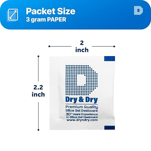 Dry & Dry 3 Gram [200 Packets] Silica Gel Packets Silica Gel Desiccants, Silica Gel Packs - Rechargeable (Food Safe) Silica Gel Packets, Silica Packets