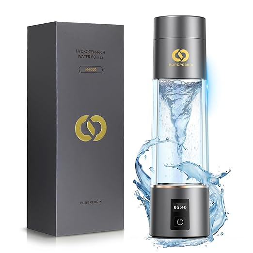Hydrogen Water Bottle Generator - Up to 6400 PPB & 12-Hour Hydrogen Retention - H2 Certified SPE/PEM Tech - Portable, Recovery & Thoughtful Wellness Gift (Grey)