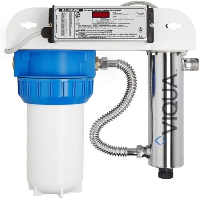 Viqua VH200-F10 Home 9 GPM Stainless Steel UV Light Water Purifier with Integrated Sediment Pre-Filter Whole House Water Filter System for Well and City Water, Includes UV Lamp and Quartz Sleeve