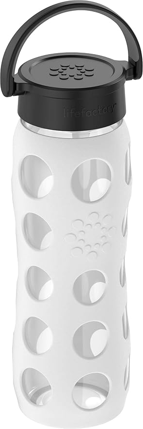 Lifefactory 22-Ounce BPA-Free Glass Water Bottle with Classic Cap and Protective Silicone Sleeve, White