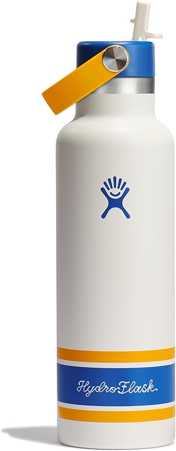 Hydro Flask Water Bottle - Insulated Stainless Steel - Standard Mouth Flex Straw Lid, Non Spill, Leakproof and Refillable in 21 Oz Campus Ivory