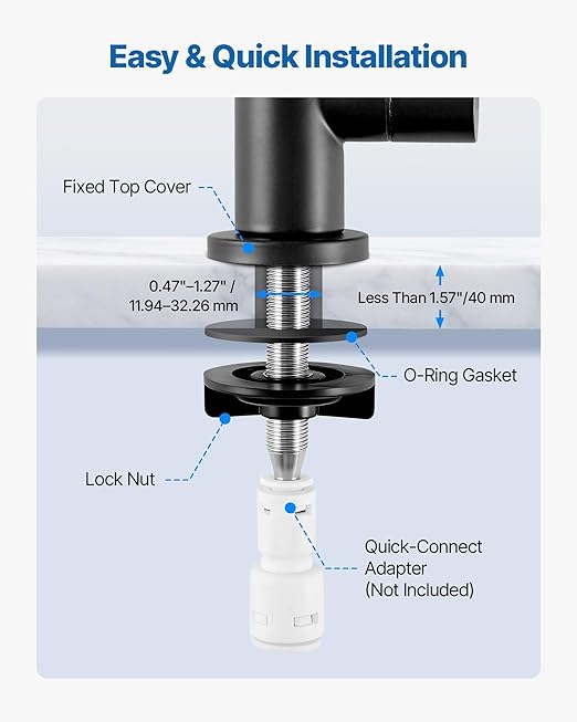 VEVOR Water Filter Faucet, RO Faucet with Lead-Free Brass Valve, 304 Stainless Steel, 0.8GPM Drinking Water Faucet Fits Most Reverse Osmosis & Filtration System, Kitchen Filtered Water Tap, Black