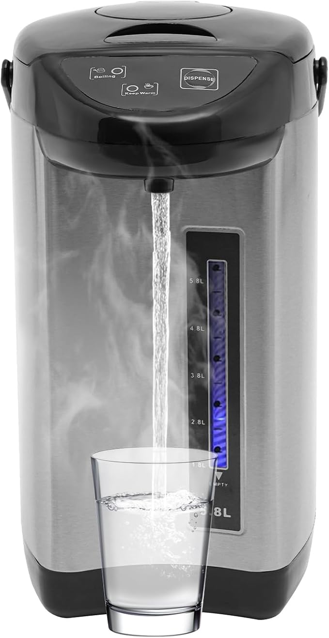 Electric Hot Water Urn Pot Dispenser 4L (135 Oz), Electric Hot Water Boiler and Warmer Anti-dry Burn Protection, Rotating Base, Instant Auto Boiler and Warmer, for Tea & Coffee (Black)