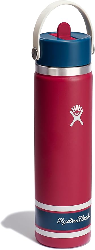 Hydro Flask Water Bottle - Insulated Stainless Steel - Wide Mouth Flex Straw Lid, Non Spill, Leakproof and Refillable in 24 Oz Campus Red