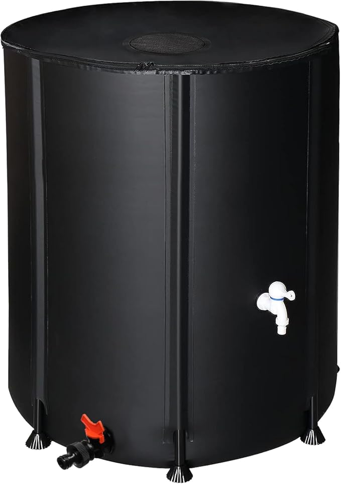 132 Gallon Collapsible Rain Barrel, Portable Water Storage Tank, Foldable Rainwater Collect System Downspout, Water Catcher Container with Filter, Spigots Overflow Kit (Black, 132 Gallon)