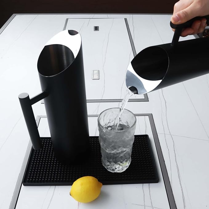 Black Metal Water Pitcher 70oz Stainless Steel Pitcher with Ice Guard Restaurant Modern Serving Pitcher Carafe for Cold Drinking by GWENBHMTOOL