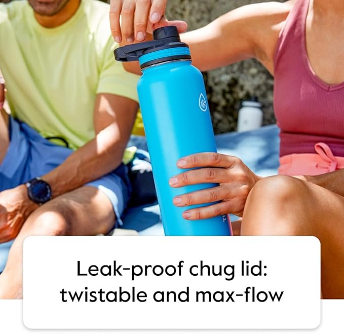 ThermoFlask Stainless Steel Water Bottles 2-Pack - Double-Wall Vacuum Insulated 24 oz BPA-Free Spout Lids - Keeps Drinks Cold 24 Hrs, Hot 12 Hrs - Leakproof, Dishwasher Safe, Mayan Blue/Black
