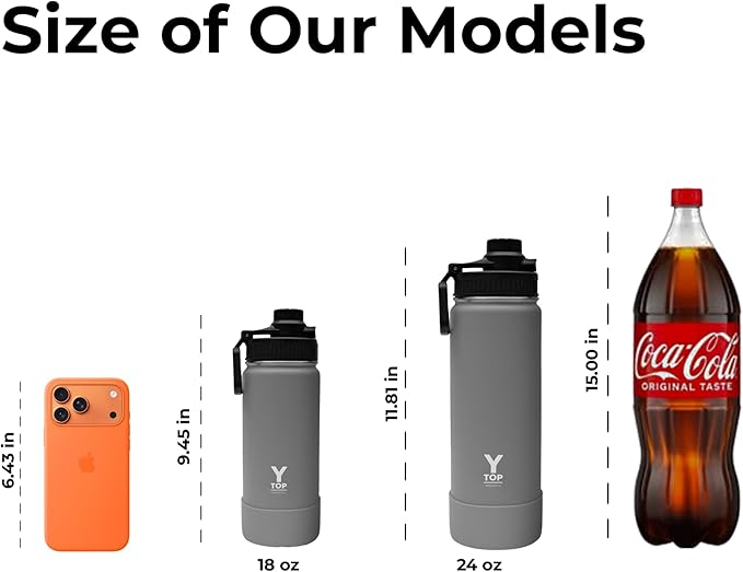 Y TOP 18 oz Insulated Water Bottle Leak Proof Spout Lid Fits in Car Cup Holder – Double Wall Dishwasher Safe Easy Clean stainless steel drinking water bottle for Gym Kids Sports Travel Hiking School