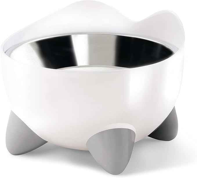 Catit PIXI Elevated Feeding Dish, Whisker Stress Free Food & Water Cat Bowl White