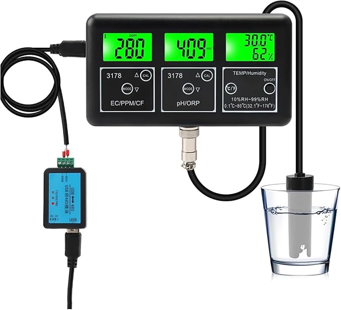 Water Quality Tester Detector, Food Nitrate Tester, Smart PPM PH ORP EC CF Temp Humidity Meter, for Drinking Water, Laboratory Hydroponics, Fish Tank Aquarium SPA Pool