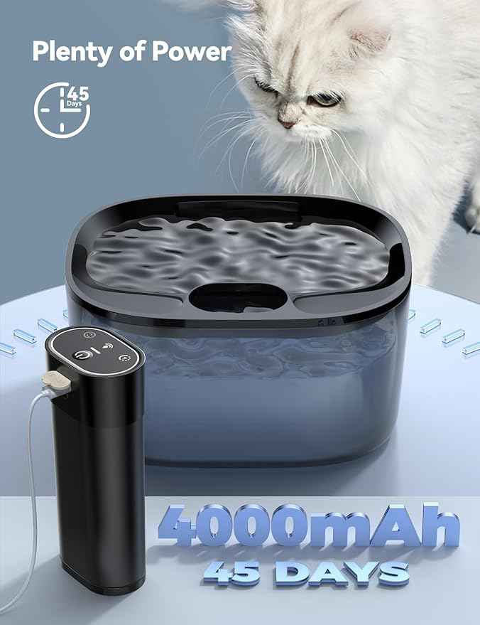 Wireless Cat Water Fountain: [Pumpless] & [Detachable Battery] FEELNEEDY 4L Battery Operated Pet Water Fountain for Cats and Dogs Indoor, Motion Sensor Cat Drinking Fountain with 6 Pack Filters