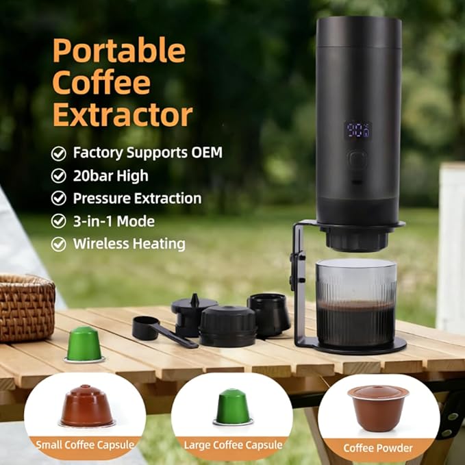 Wireless Mini Espresso Machine; Portable Coffee Maker for Travel/Camping/Office; 3-in-1 Single Serve Coffee Maker; Compatible with Capsules&Ground Coffee; Gifts for Espresso Lovers (Green)