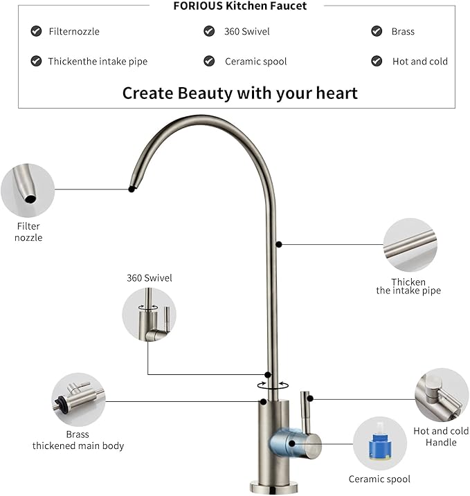 Drinking Water Faucet - Stainless Steel 304, Fits Most RO Units or Water Filtration Systems, Non-Air Gap