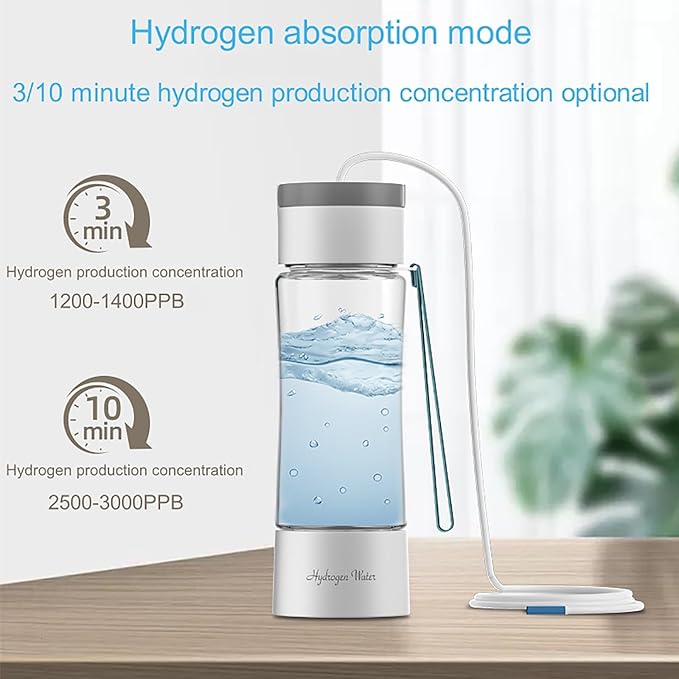 Hydrogen Water Generator, 3-in-1 Portable Healthy Hydrogen Water Bottle with Inhaler, Up to 3000PPB, USB Rechargeable, for Home Travel