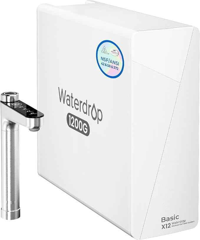 Waterdrop X12-Basic Tankless RO Water Filter, NSF/ANSI 42 & 58 & 372 Certified, 1200 GPD Undersink Reverse Osmosis System, 10-Stage Filtration RO Water Filtration System, 3:1 Pure to Drain, BPA Free
