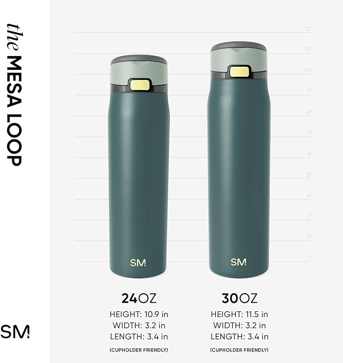 Simple Modern Mesa Loop Water Bottle with Covered Straw and Handle | 30oz Cup Holder Friendly Insulated Stainless Steel Bottles for Travel, Sports and School | Steel Harbor
