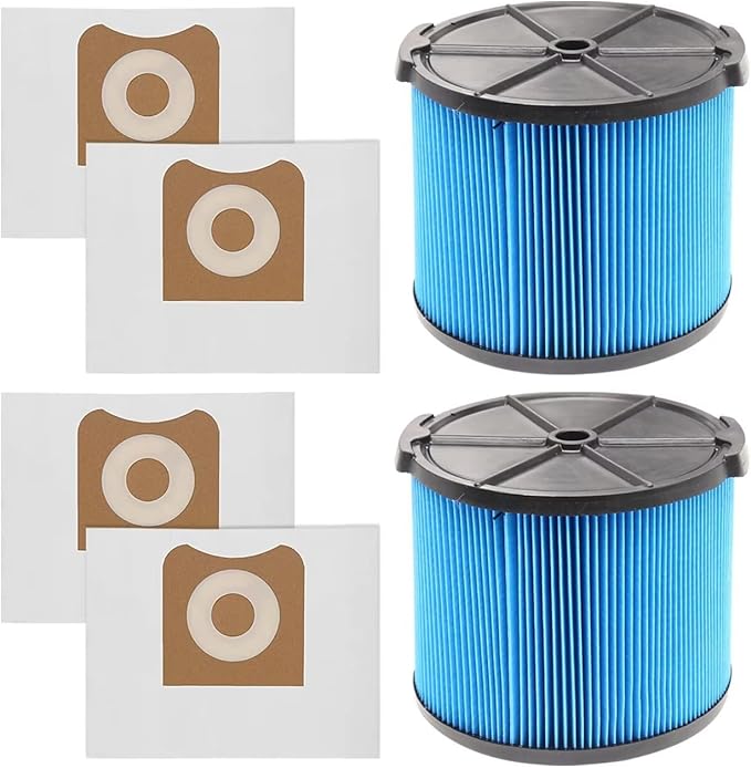 2 Pack VF3500 Filter Replacement for Ridgid Portable Vac 3-4.5 Gallon Wet Dry Vacuums + 4 Pack VF3501 Filter Bags (6 Pack) - AquaVibe