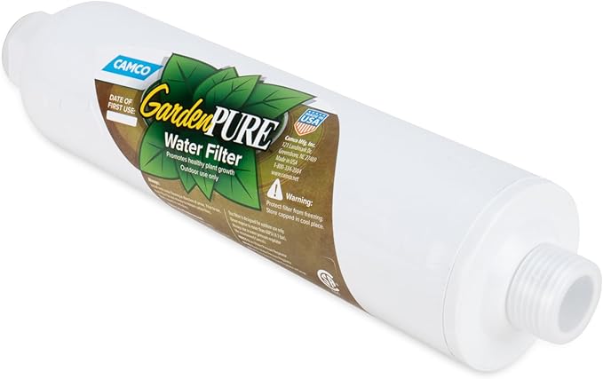 Camco GardenPURE Carbon Water Filter - Inline Garden Hose Water Filter - Filters Chlorine & Chloramine Compounds for Improved Plant Health - Perfect for Hydro and Aeroponic Gardening Systems (40691)