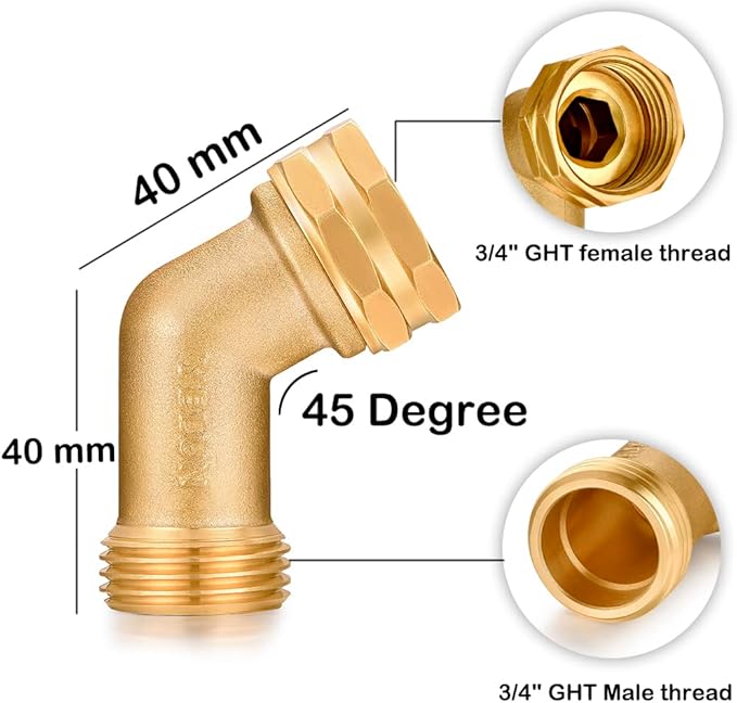 Garden Hose Elbow Connector 45 Degree Solid Brass Pipe Fittings Hose Elbow -Eliminates Stress and Strain On RV Water Intake Hose Adapter 3/4" FHT x 3/4" MHT (45 Degree 4 PCS) - AquaVibe