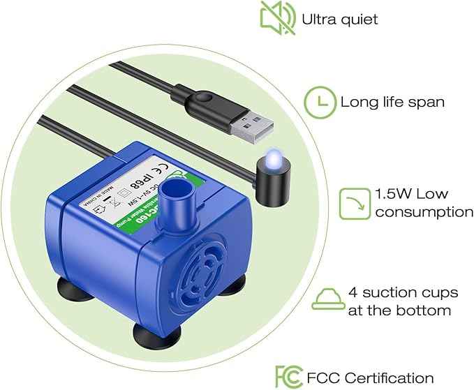 Cat Water Fountain Stainless Steel Top with 4 Filters and 4 Sponges, Pet Water Fountain for Small Dog and Cat with LED Light and Water Level Window (Green)
