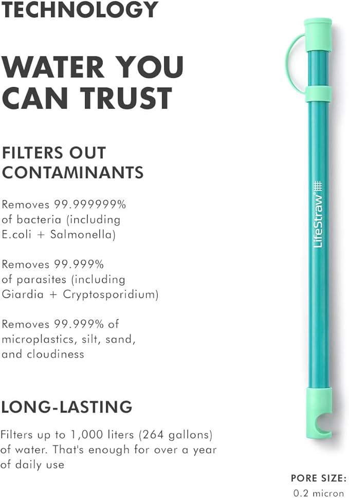 LifeStraw Sip Essential – Lightweight Water Filter Drinking Straw, Removes Bacteria, Parasites and Microplastics, Seaglass