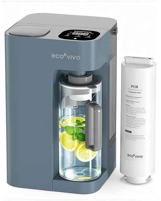 Ecoviva Mate 3 Countertop Reverse Osmosis Water Filter, 8-Stage RO Water Filtration System with 44oz Water Pitcher Smart Auto-Filling, 3:1 Pure to Drain, Tabletop Purifier, Blue