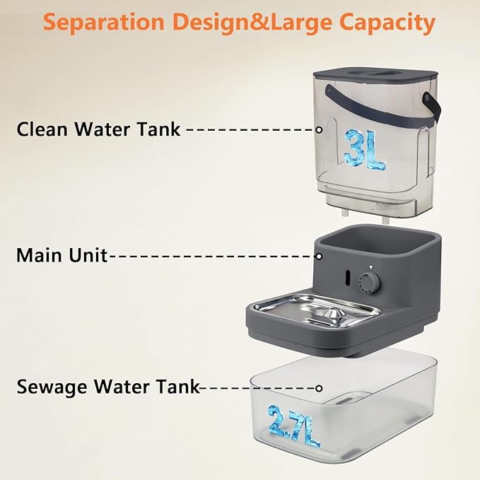 GJEASE Smart Cat Water Fountain No Filter,Cat Drinking Water Fountain Bowl,Battery Operated Filterless Pet Water Fountain