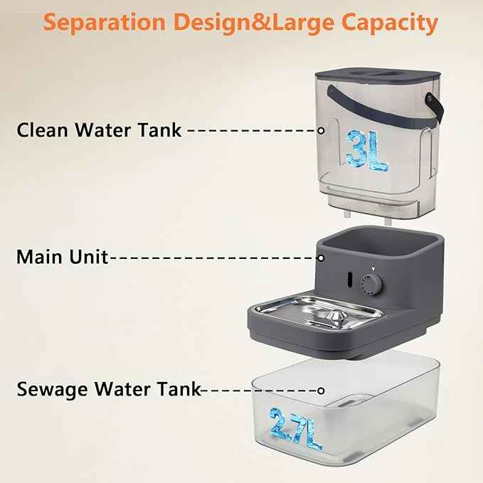 Smart Pet Water Fountain,Filterless Cat Water Fountain No Filter,3L/102oz Ultra Silent Cat Fountain, Separation Design
