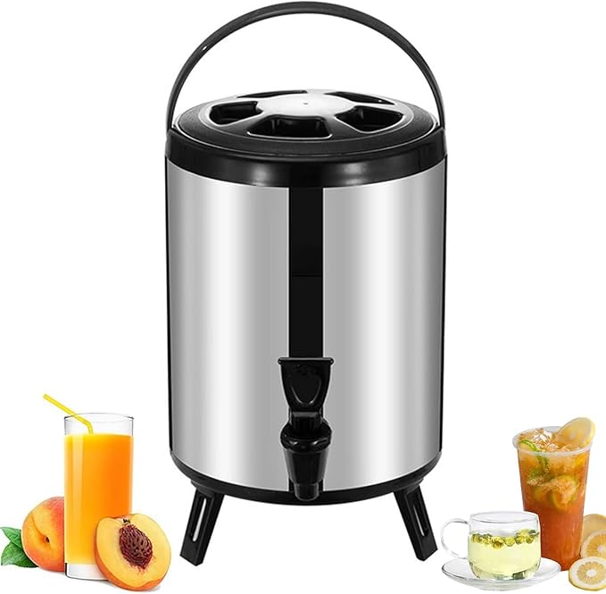 Urn Boiler Hot and Cold Water Dispenser with Faucet Insulated Beverage Dispenser Portable Large Capacity Stainless Steel Tea Coffee Dispenser Water Bottle (12L)