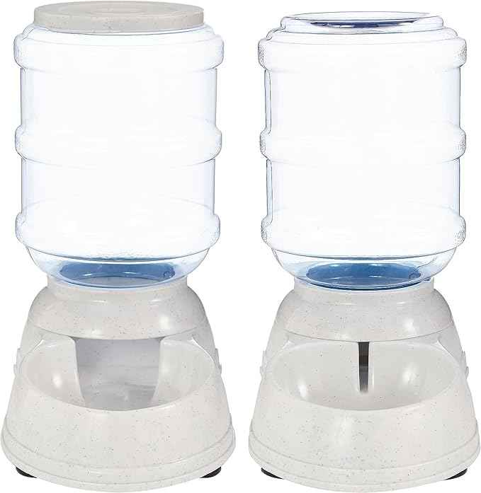 Amazon Basics Automatic Pet Water Dispenser and Gravity Food Feeder Set for Cat and Dog, Easy to Clean, 6-Pound Food Capacity, 1-Gallon, Small, Gray, Pack of 2
