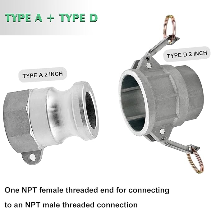 SAFBY 2 PCS Type A and Type D, Aluminum Cam Lock Fittings Cam Groove Fitting Camlock Fittings, Male and Female Adapter Female NPT Thread Camlock Fitting
