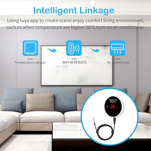 WiFi Smart Thermometer: WiFi Temperature Sensor with 1M Waterproof External Probe, App Alert & Buzzer Alarm, Digital Remote Temperature Gauge for Refrigerator, Fish Tank, Pet