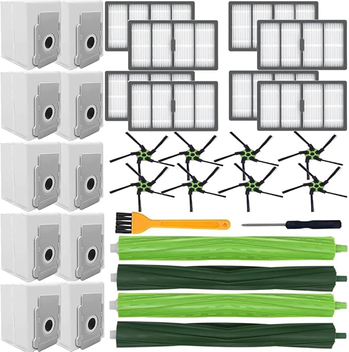 LOTIN Replacement Parts Kit Compatible with Roomba s9(9150),s9+(9550), Series Vacuum Cleaner.Pack of 2 Set of Multi-Surface Rubber Brushes,8 Side Brushes,8 Filters,10 Dust Bags,2 Tools … - AquaVibe