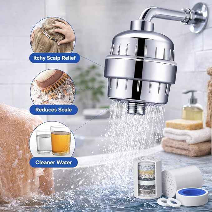 ALFA1 AquaFresh Shower Filter with 15-Stage Filtration | Tool-Free Installation | Hard Water Filter | Prevents Hair Loss | Dandruff | Skin Acne | Removes Chlorine | Universal Fit for All Showers