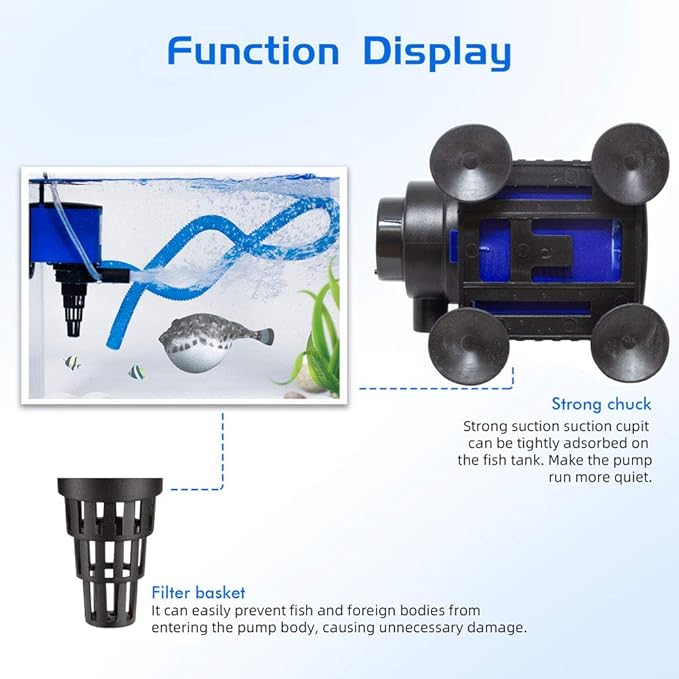 320 GPH Powerhead Submersible Pump - 3 in 1 Aquarium Fish Tank Pump with Oxygenation, Filtration & Water Cycling, 3.9 ft max lift, 20W - 3 Pack
