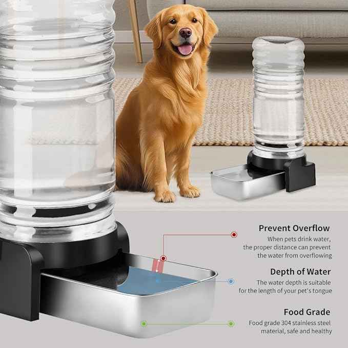 Marchul 1.9 Gallon Dog Water Dispenser, Automatic Dog Water Dispenser with Placemat and Stainless Steel Bowl, Large Gravity Pet Bowl for Dogs Medium to Large (7.2L + 3 Filters + Mat)