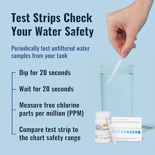 Aquatabs Water Purification Tablets for Drinking - 100 Tablets + 2 Chlorine Test Strips - Water Purifier Starter Kit - for Boat and RV Tanks - by Aquamarine Water Solutions