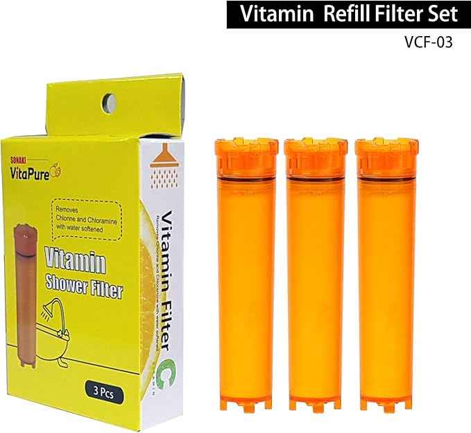 Shower Filter VCF-03 - Vitamin C Shower Refill Filter, 6 Cartridges (1 pack of 3x2) For VitaPure Sonaki Vitamin Shwoerhead, VCF-100, 100V, SUF-300VPX, VPM300