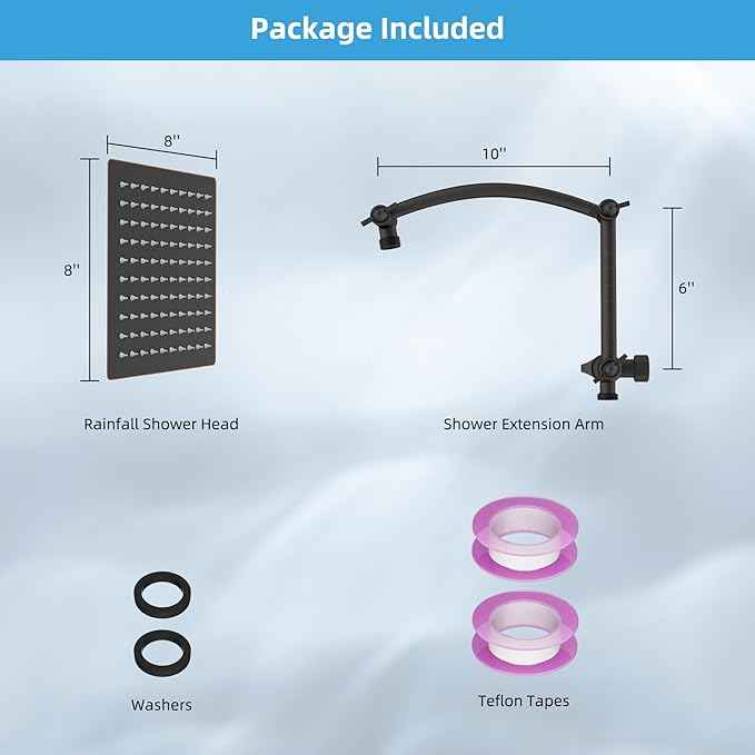 Hibbent All Metal Rain Shower Head, 8'' High Pressure Rainfall Square Showerhead with 16" Extension Arm, Solid Brass Adjustable Shower Arm Extender, Waterfall fixed Showerheads, Oil Rubbed Bronze