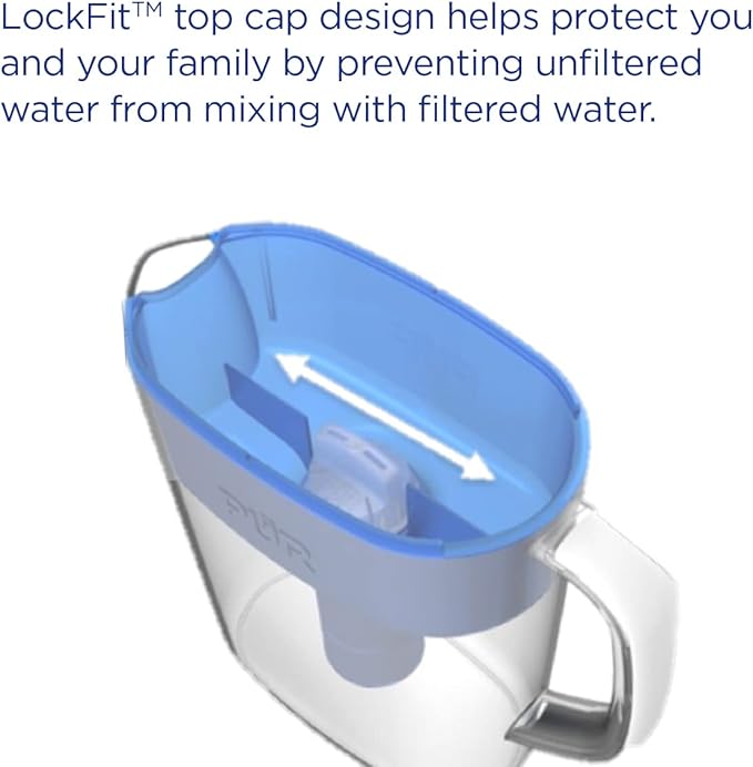 PUR 7-Cup Water Filter Pitcher, Cleaner, Great-Tasting Water, Dishwasher Safe, Powerful, Faster Filtration, LockFit Cap Design - White (Pack of 2)