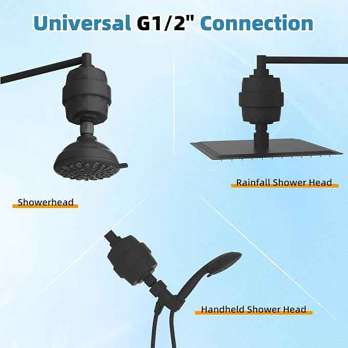 Filtered Shower Head, 10" High Pressure 10-Spray Handheld/Rainfall Shower Head Combo with 20 Stage Shower Filter, 11" Shower Extension Arm, 71" Hose, Shower Head Holder, Matte Black
