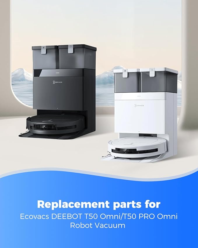 21 Pack Replacement Parts for ECOVACS DEEBOT T50 Omni/T50 PRO Omni Robot Vacuum Accessory Set, 1 Main Brush, 4 Side Brushes, 6 Mop Pads, 4 HEPA Filters, 5 Dust Bags, 1 Cleaning Brush - AquaVibe