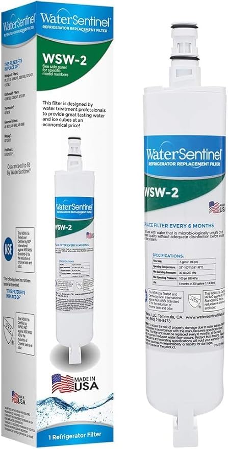 WaterSentinel WSW-2 Refrigerator Replacement Filter Fits: Whirlpool Filter 5, EDR5RXD1, 43965081, Kitchenaid, Thermador, Kenmore, Maytag, Puriclean
