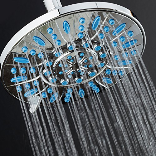 7-inch 6-Setting Rainfall Showerhead with Anti-Microbial Microban Protection from Mold, Mildew, and Bacteria - Clog-Free Wave Blue Jets, Chrome Finish