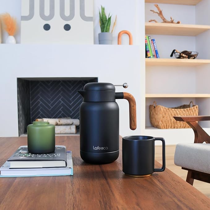 Aura Thermal Coffee Carafe - Vacuum Insulated Stainless Steel Tea Pot & Water Pitcher, Keeps Drinks Hot or Cold, BPA-Free, Beverage Dispenser Thermos - 51 oz Black