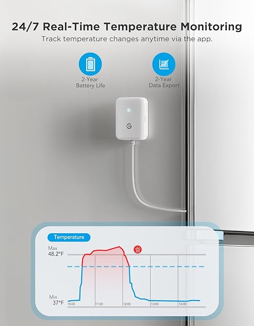 GoveeLife Upgraded Smart Water Leak Detector 1s with 1804ft Ultra-Long Range Bundle with GoveeLife WiFi Refrigerator Thermometer with Alarm