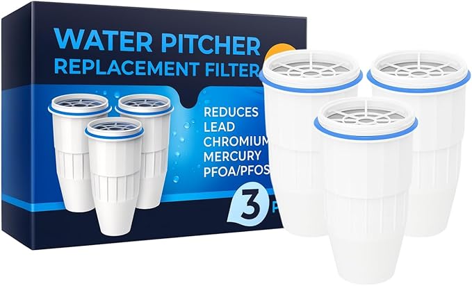 Nispira Water Filter Replacement Compatible with ZeroWater Pitchers and Dispensers ZR-001, ZR-004, ZR-017, ZP010, 5-Stage Filtration System, 3 Pack