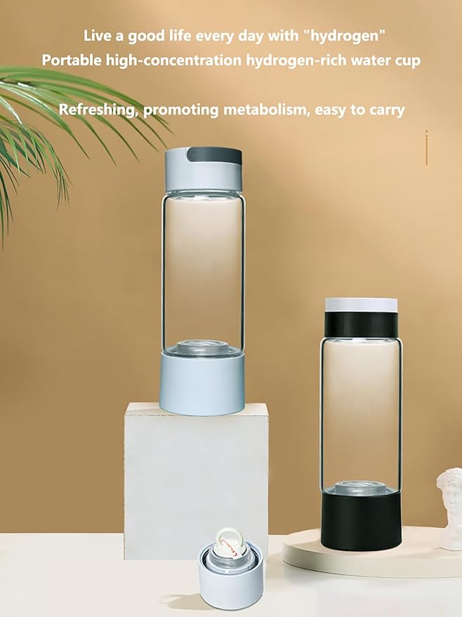 Glass Hydrogen Water Bottle Generator – 420ml Rechargeable PEM Hydrogenated Water Cup | Portable Molecular Hydrogen Water Bottle for Travel, Office, Fitness, Home White
