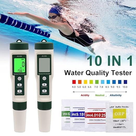 10 in 1 Water Quality Tester PH/TDS/Salt/SG/ORP/EC/Hydrogen/Resistivity/Temp/Nutrient Multifunction Testing Pen for Pool Aquarium
