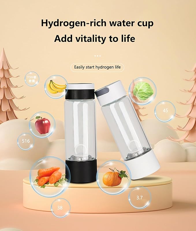 Glass Hydrogen Water Bottle Generator – 420ml Rechargeable PEM Hydrogenated Water Cup | Portable Molecular Hydrogen Water Bottle for Travel, Office, Fitness, Home Black